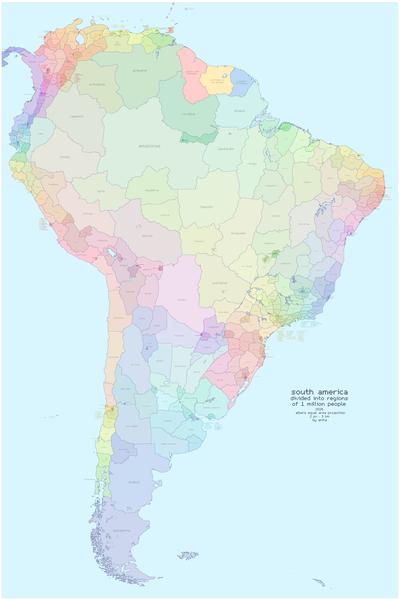 south america in regions of 1 million people